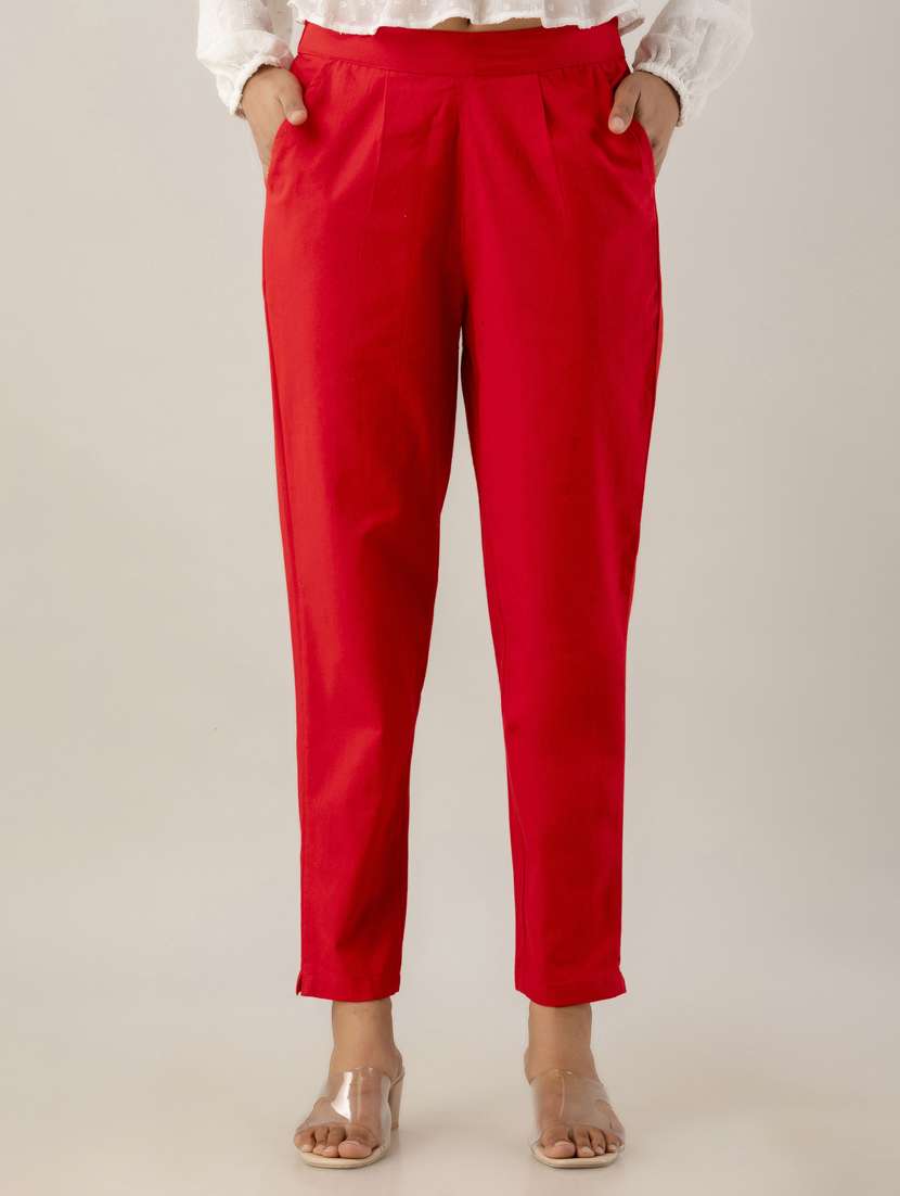 women solid mid rise cigarette pants 