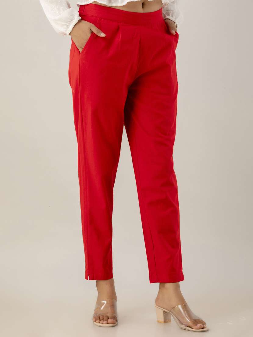 women solid mid rise cigarette pants  - 22147232 -  Standard Image - 1