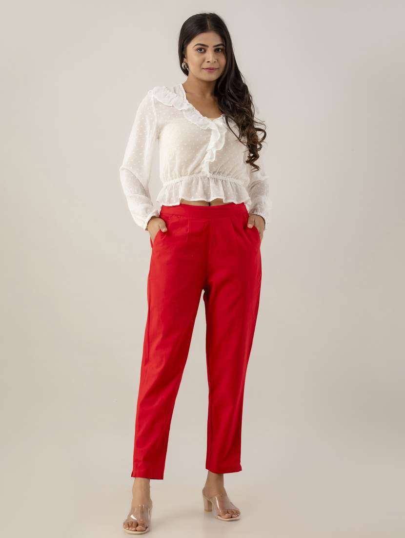women solid mid rise cigarette pants  - 22147232 -  Standard Image - 4