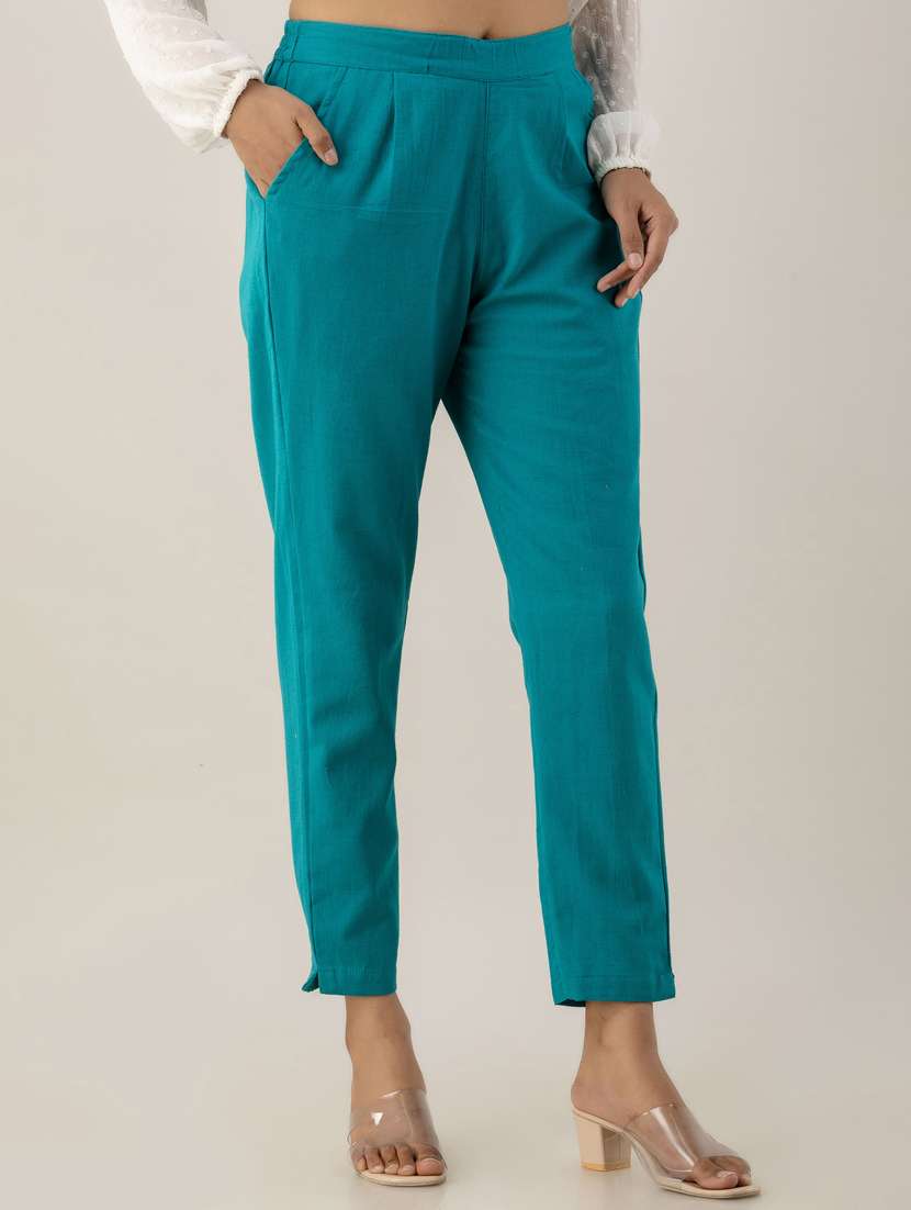 women solid mid rise cigarette pants  - 22147233 -  Standard Image - 1