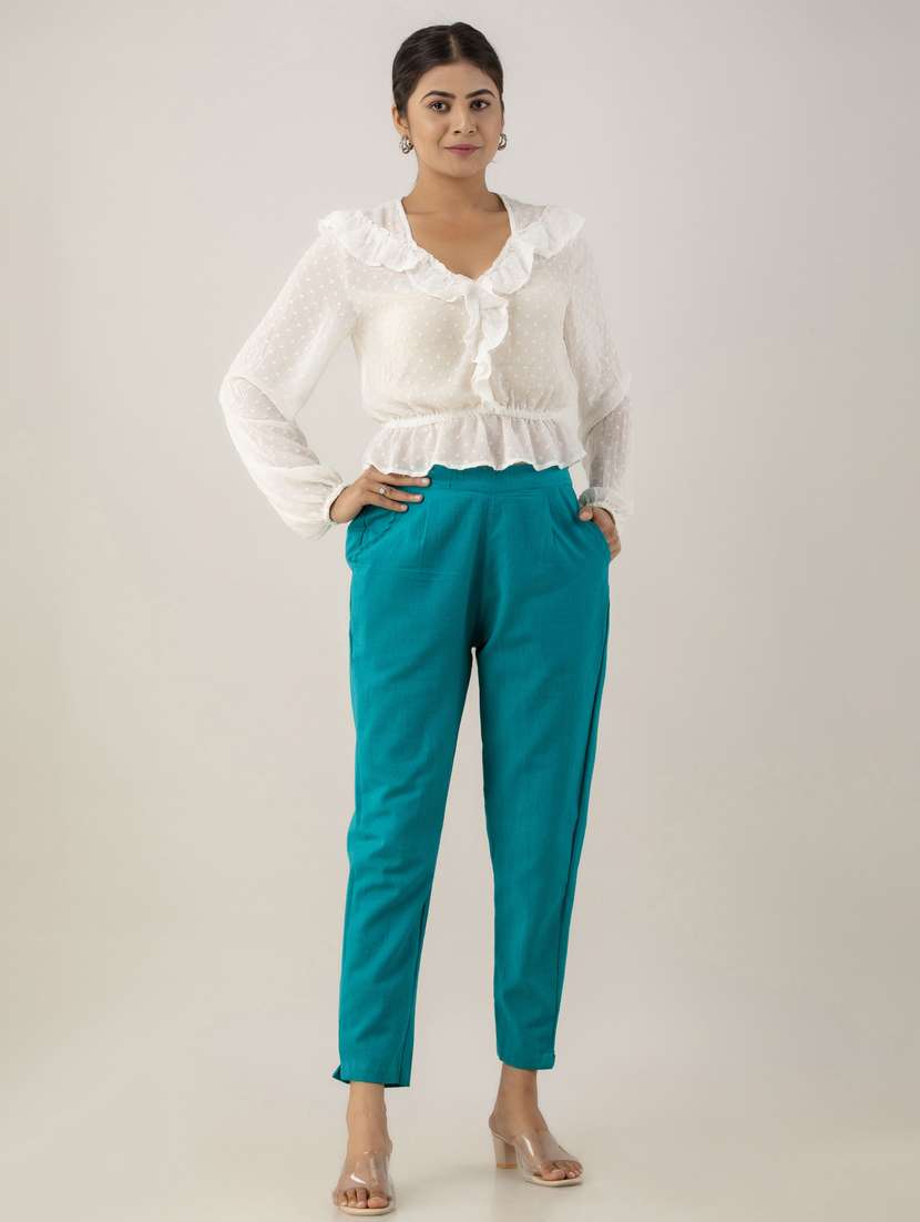 women solid mid rise cigarette pants  - 22147233 -  Standard Image - 4