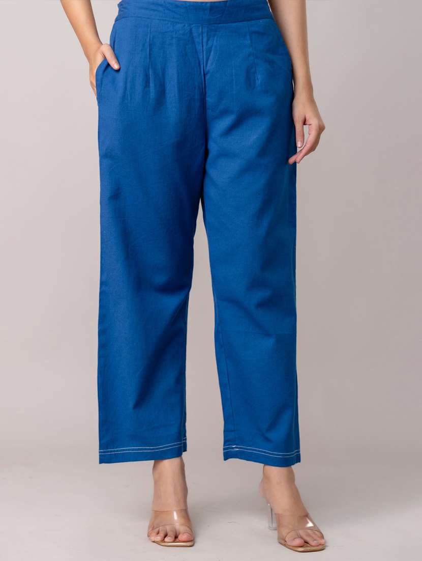 women solid mid rise straight trouser