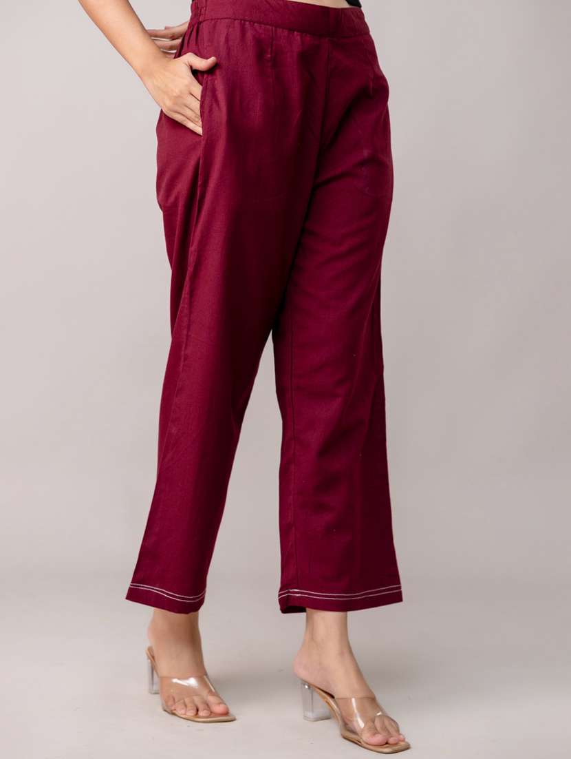 women solid mid rise straight trouser - 22147238 -  Standard Image - 1