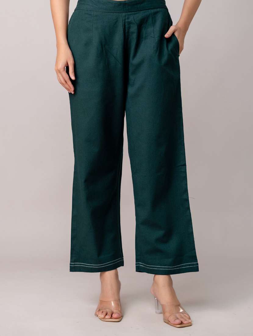 women solid mid rise straight trouser - 22147240 -  Standard Image - 1
