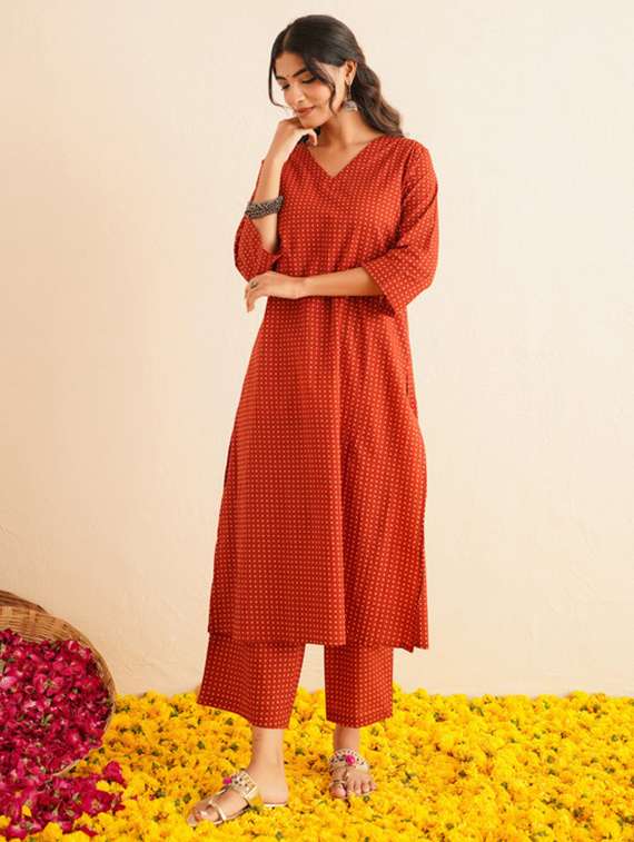 women polka dot three quarter sleeve kurta palazzo set - 22147255 -  Standard Image - 1