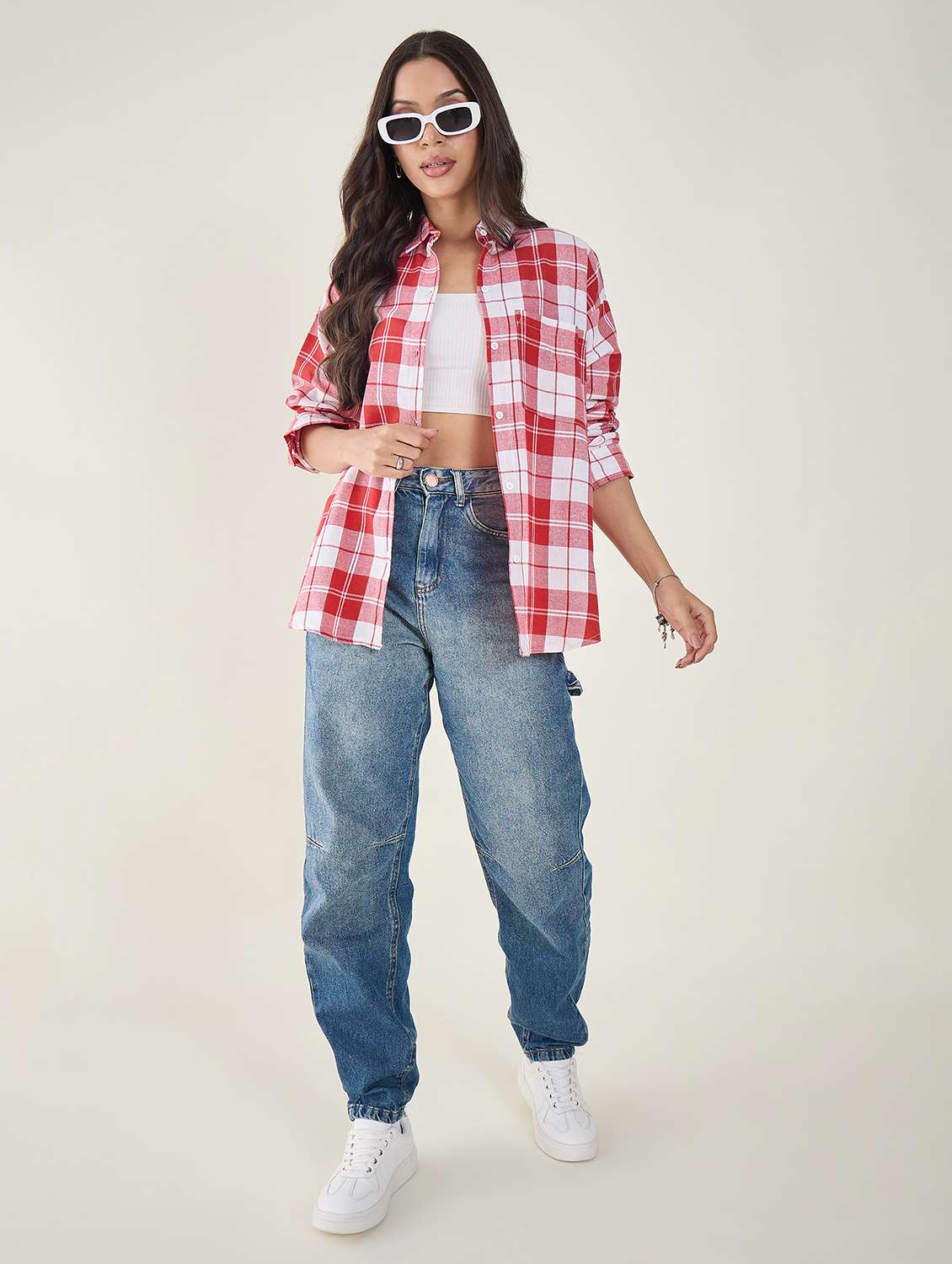 women checkered long sleeve oversized shirt - 22147434 - Standard Image - 4