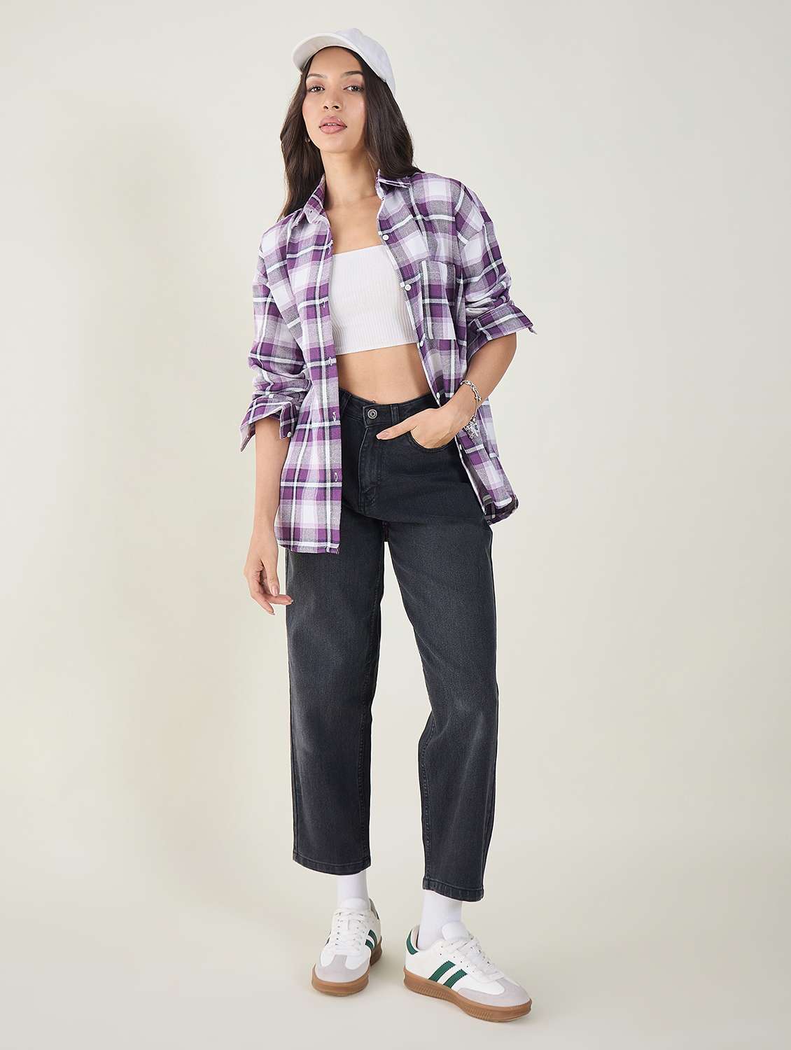 women checkered long sleeve oversized shirt - 22147435 - Standard Image - 4