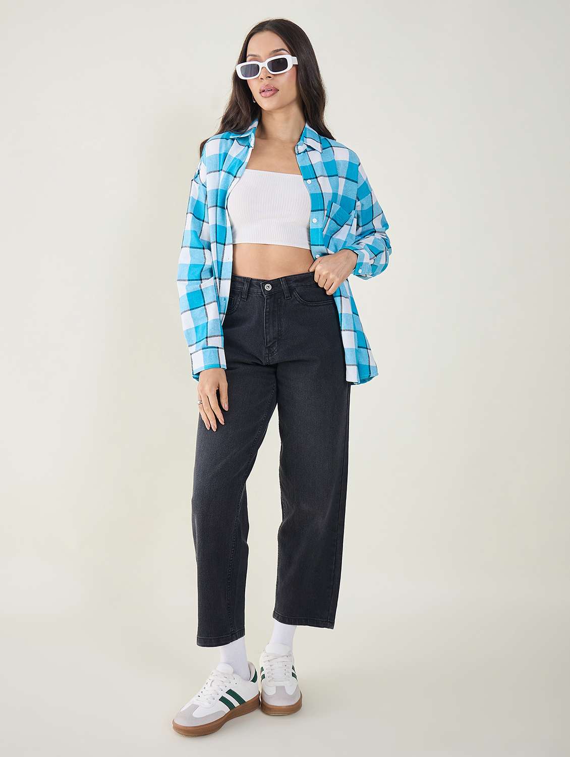 women checkered long sleeve oversized shirt - 22147437 -  Standard Image - 4