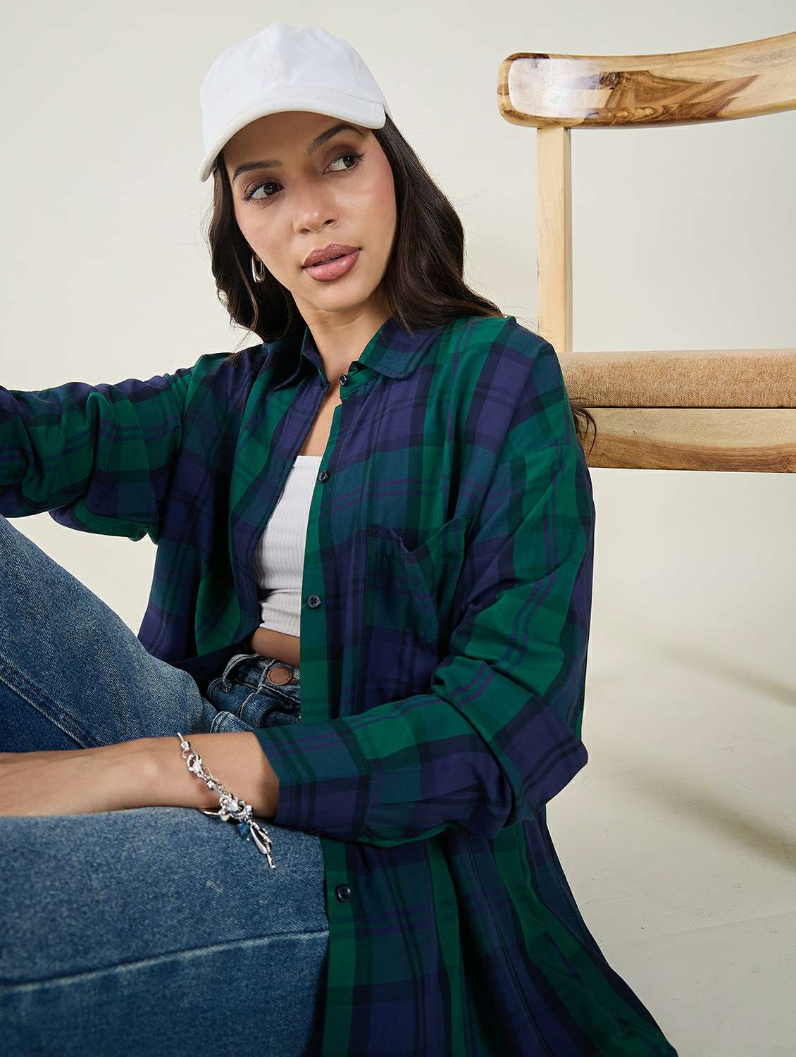 women checkered long sleeve oversized shirt - 22147438 -  Standard Image - 1