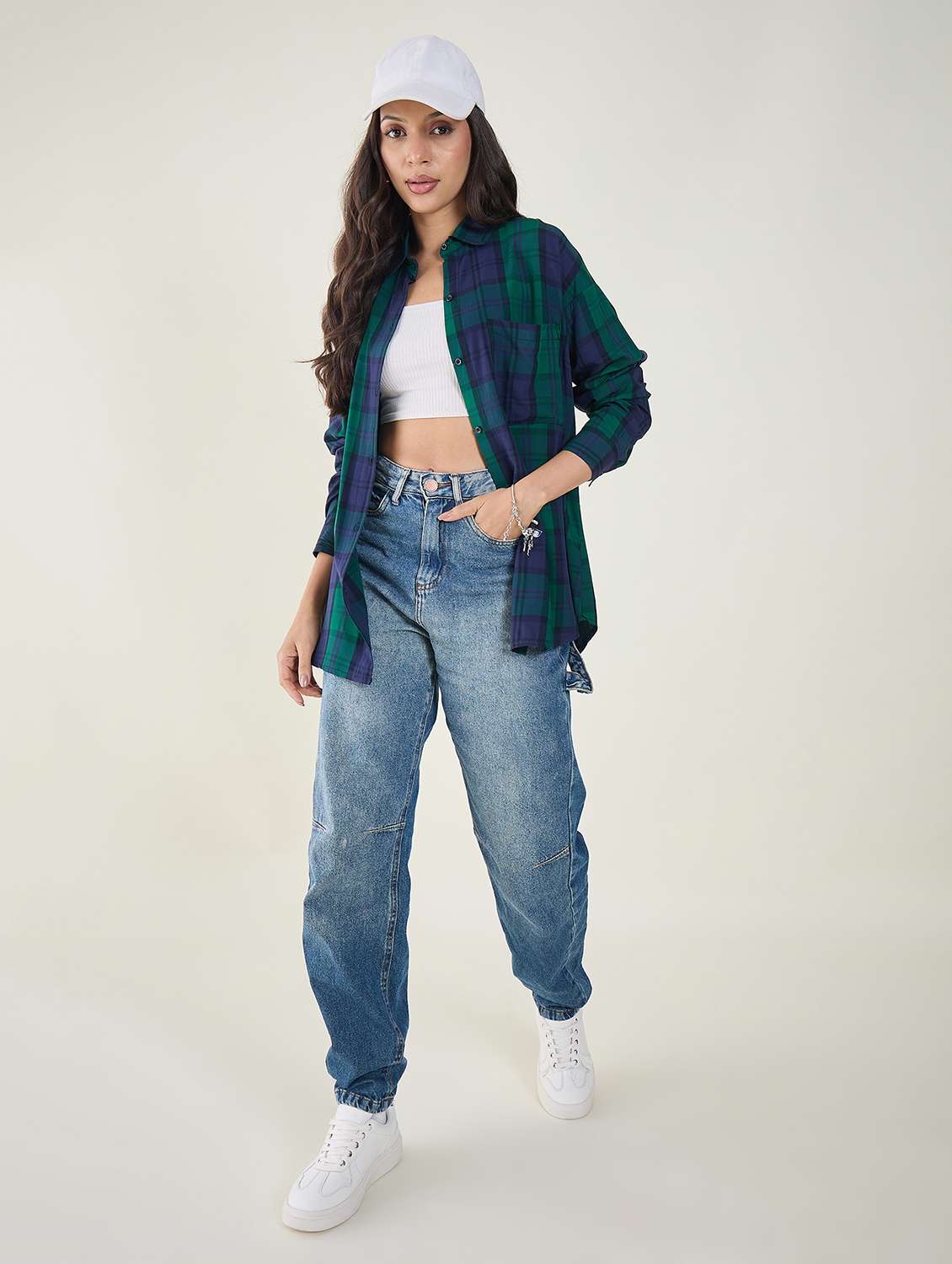 women checkered long sleeve oversized shirt - 22147438 -  Standard Image - 4