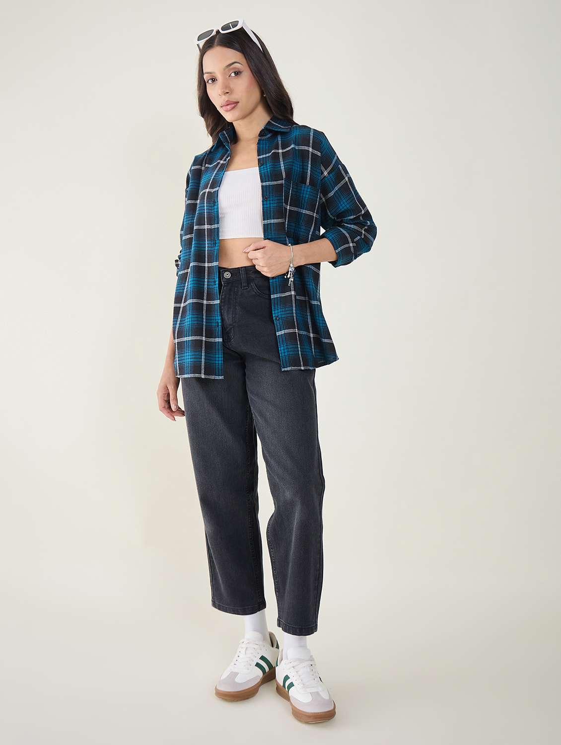 women checkered long sleeve oversized shirt - 22147439 -  Standard Image - 4