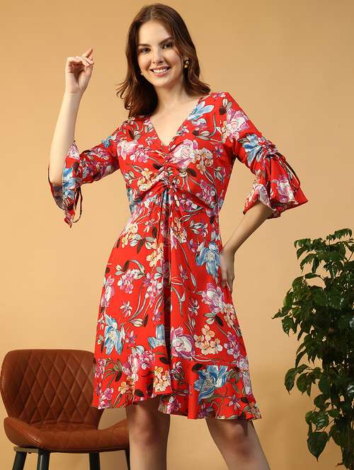women floral print bell sleeve a-line dress - 22147501 -  Standard Image - 0