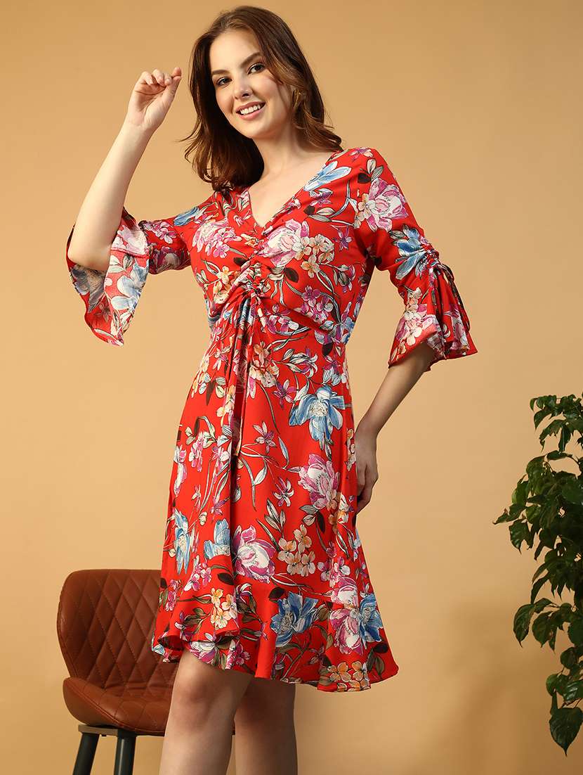 women floral print bell sleeve a-line dress - 22147501 -  Standard Image - 1