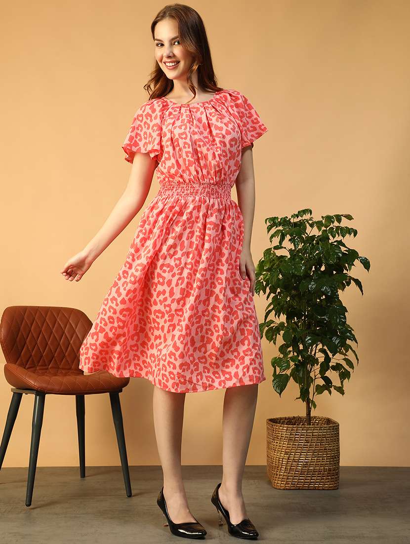 women animal print flared sleeve fit & flare dress - 22147509 -  Standard Image - 1