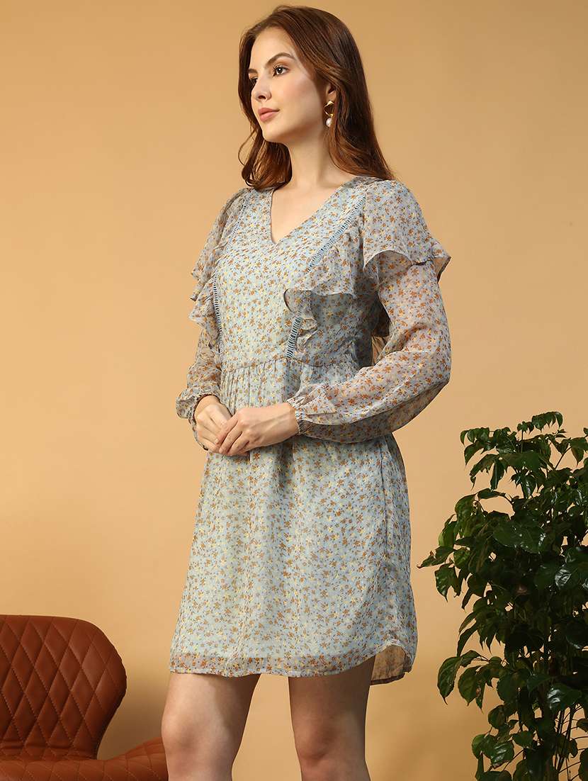 women printed  puff sleeve a-line dress - 22147510 -  Standard Image - 1
