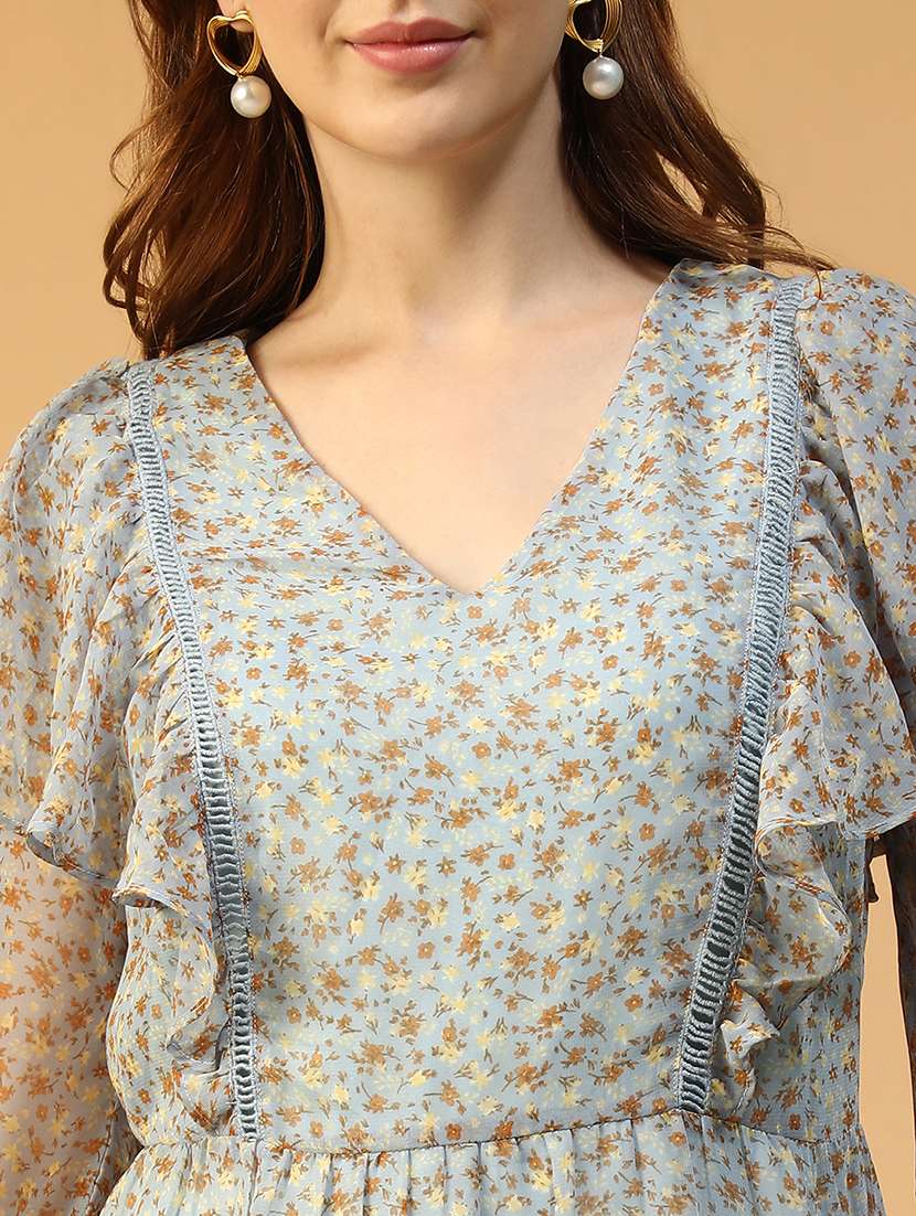 women printed  puff sleeve a-line dress - 22147510 -  Standard Image - 4