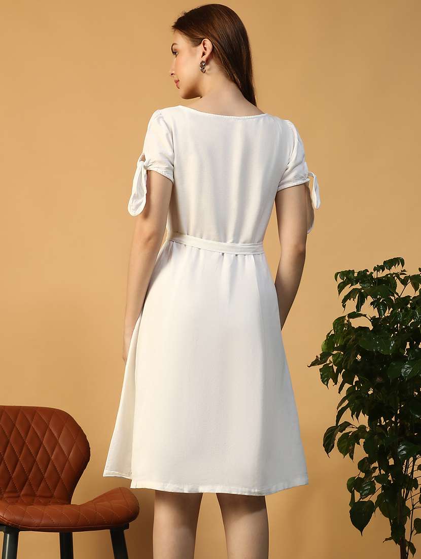 women  white solid short sleeve a-line dress - 22147511 -  Standard Image - 4