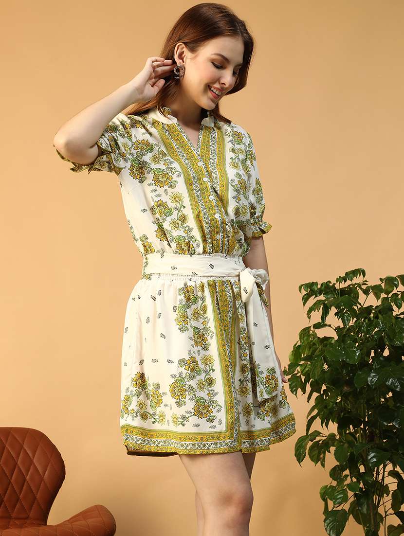 women printed puff sleeve a-line dress - 22147512 -  Standard Image - 1