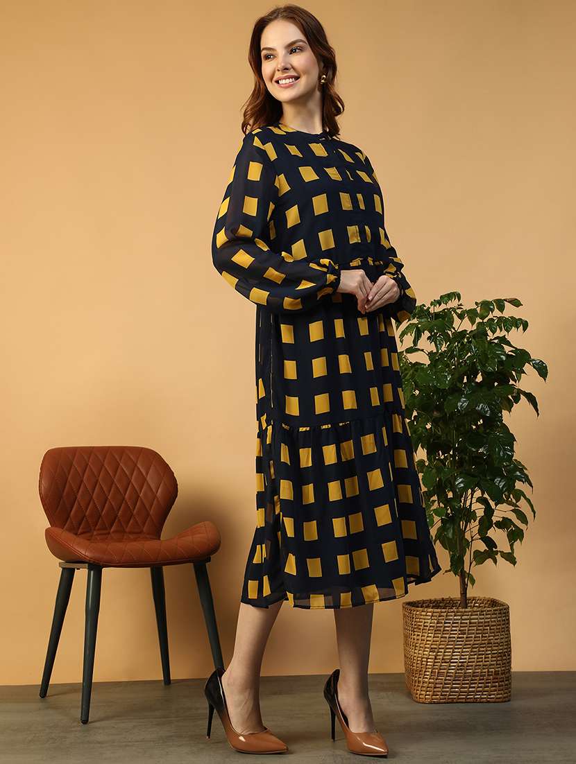 women checkered puff sleeve tiered dress - 22147515 -  Standard Image - 1