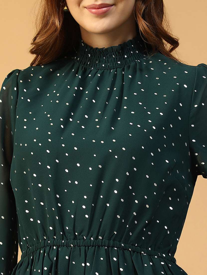 women printed mock neck puff sleeve tiered dress - 22147516 -  Standard Image - 4