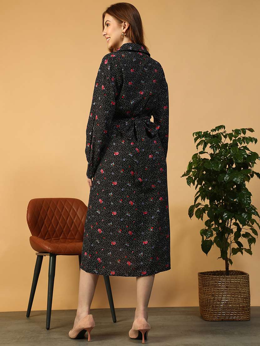 women printed collared long sleeve wrap dress - 22147517 -  Standard Image - 4
