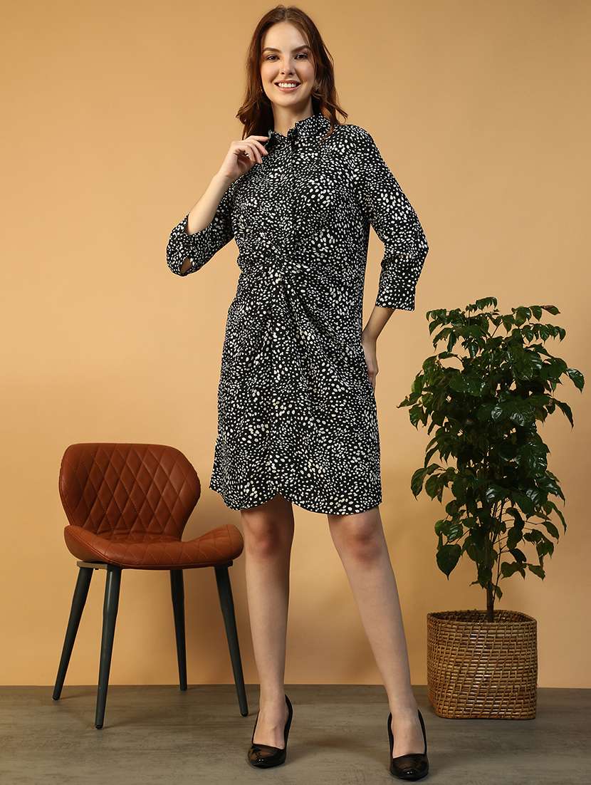 women printed three quarter sleeve a-line dress - 22147520 -  Standard Image - 1
