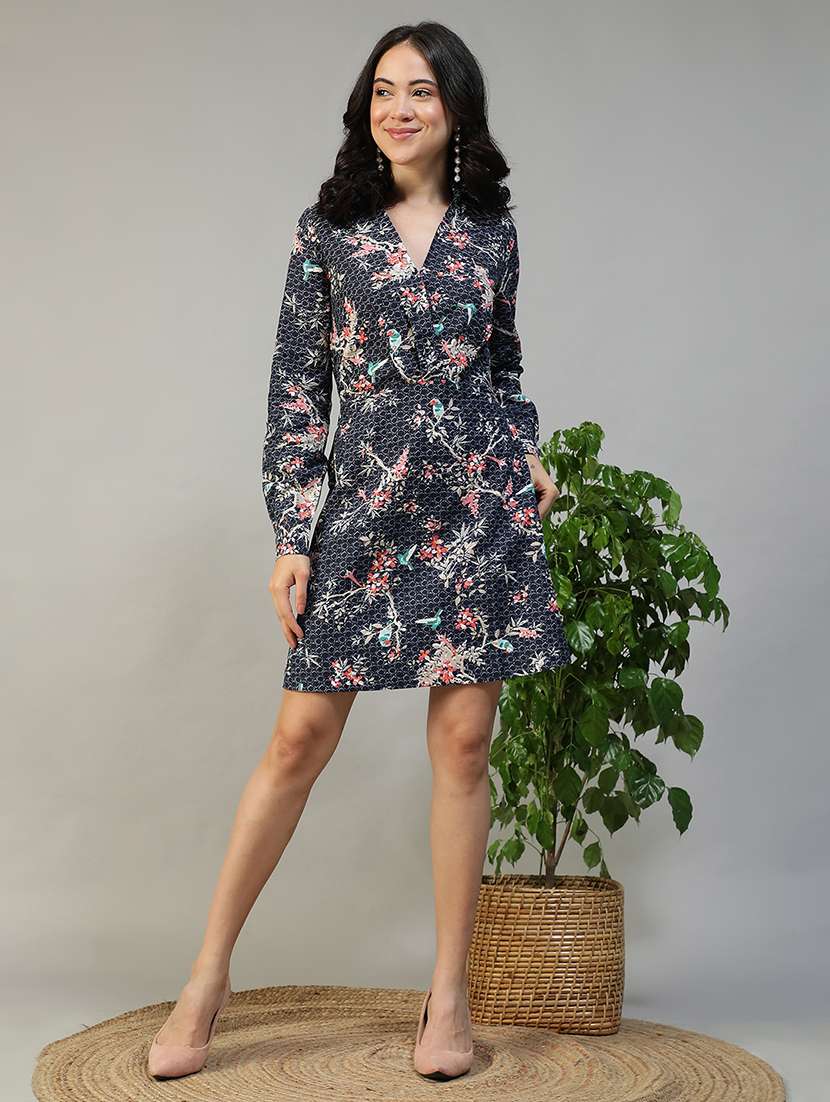 women printed collared puff sleeve a-line dress - 22147522 -  Standard Image - 1