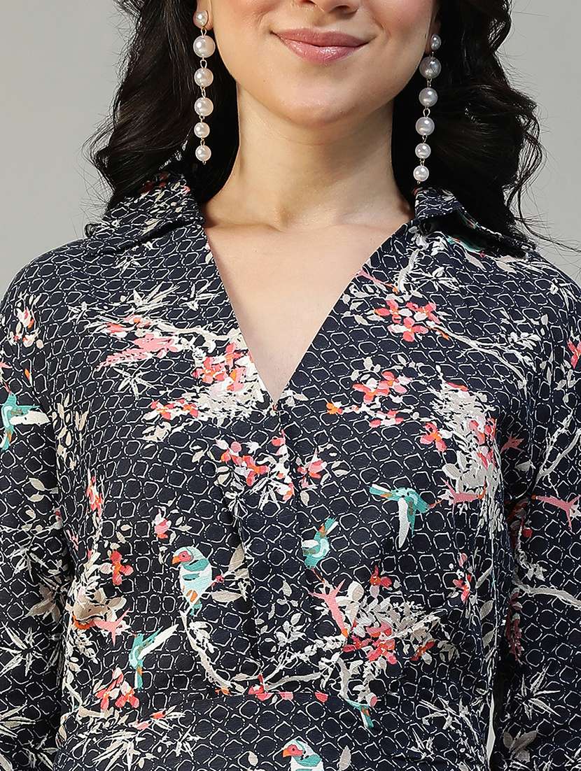 women printed collared puff sleeve a-line dress - 22147522 -  Standard Image - 4