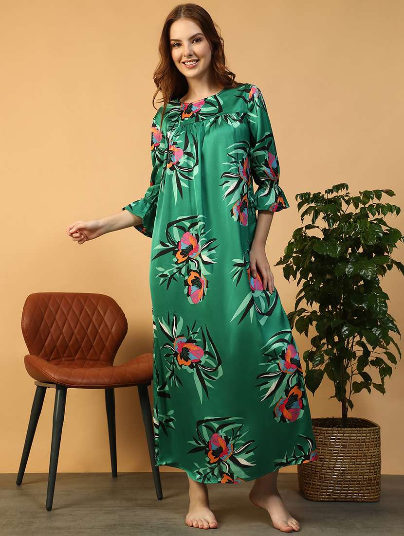 women floral print bell sleeve nighty - 22147532 -  Standard Image - 1