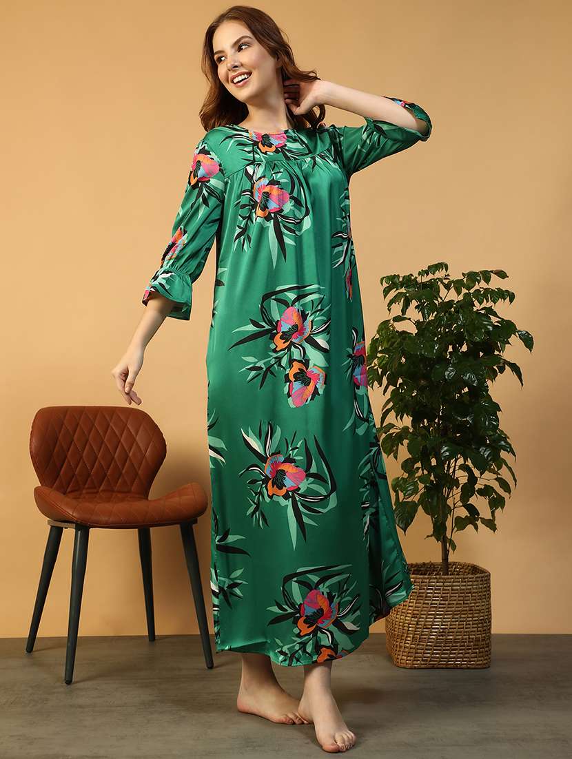 women floral print bell sleeve nighty - 22147532 -  Standard Image - 4