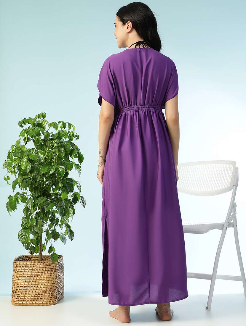 women solid short sleeve beachwear coverup - 22147534 -  Standard Image - 4