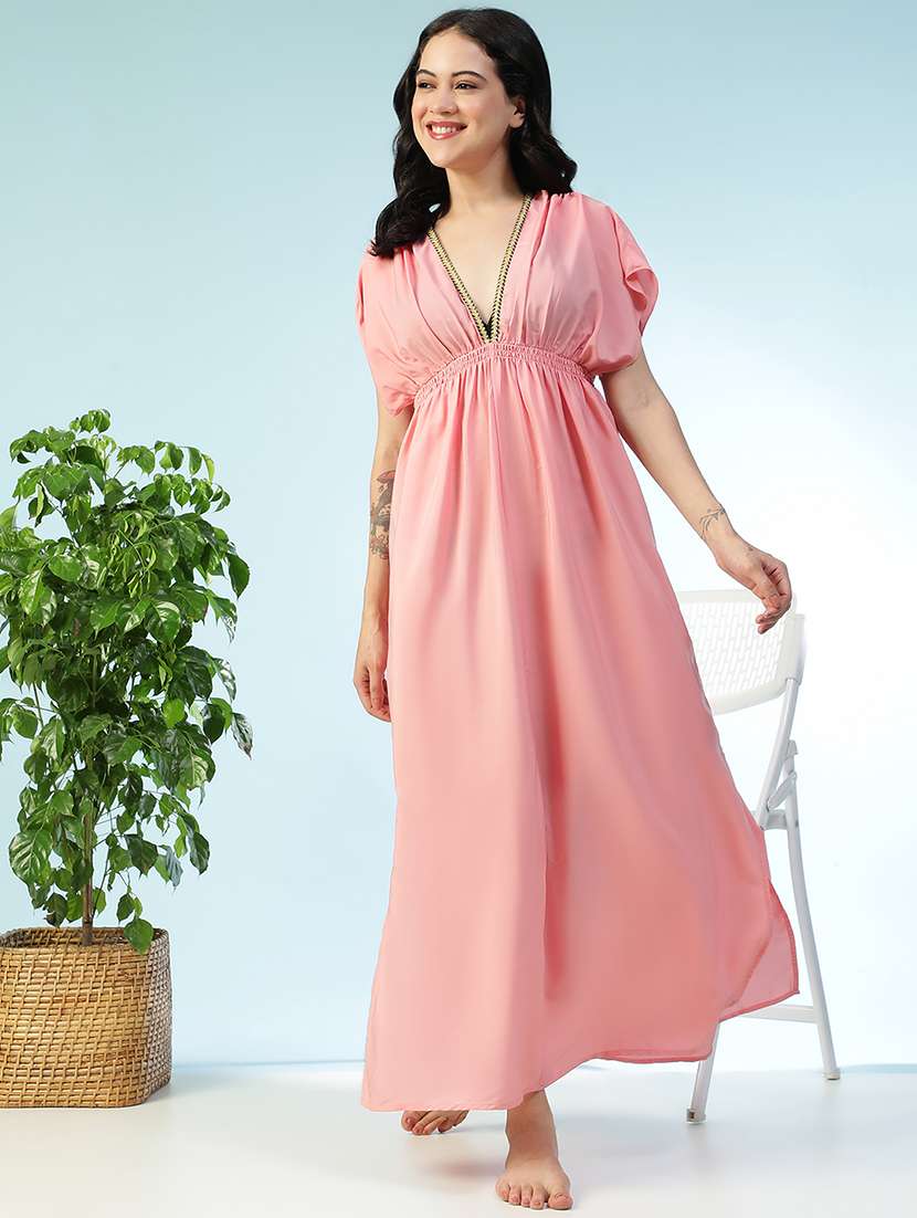 women solid short sleeve beachwear coverup - 22147535 -  Standard Image - 1