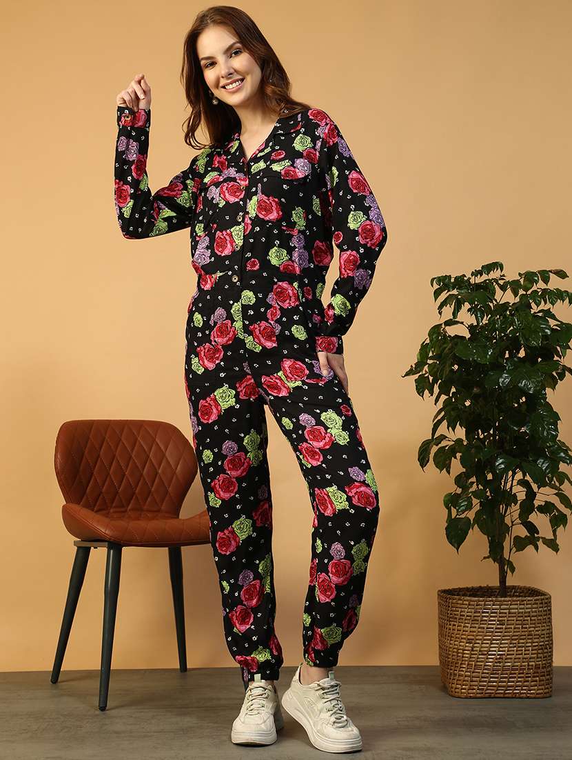 women floral print collared long sleeve jumpsuit - 22147545 -  Standard Image - 1