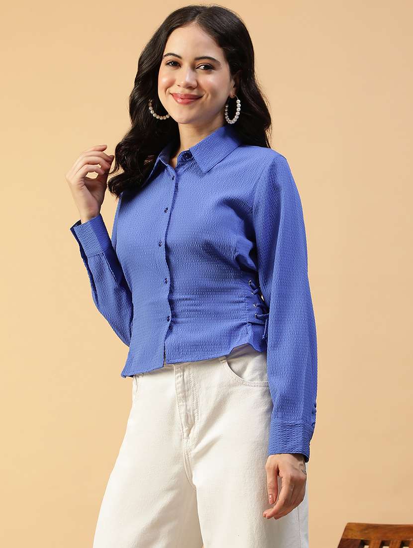 women solid collared long sleeve regular shirt - 22147553 -  Standard Image - 1