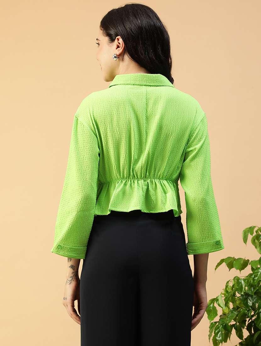 women solid collared long sleeve shirt - 22147555 -  Standard Image - 4