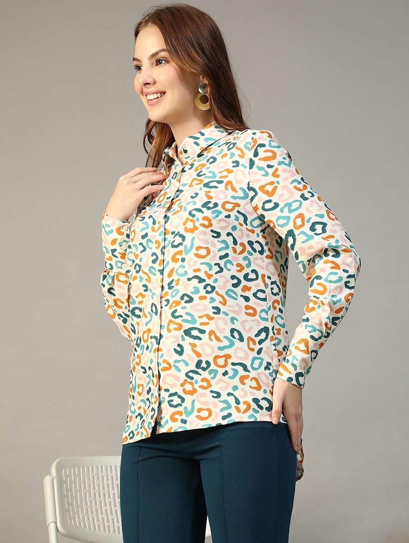 women printed collared long sleeve regular shirt - 22147557 -  Standard Image - 1