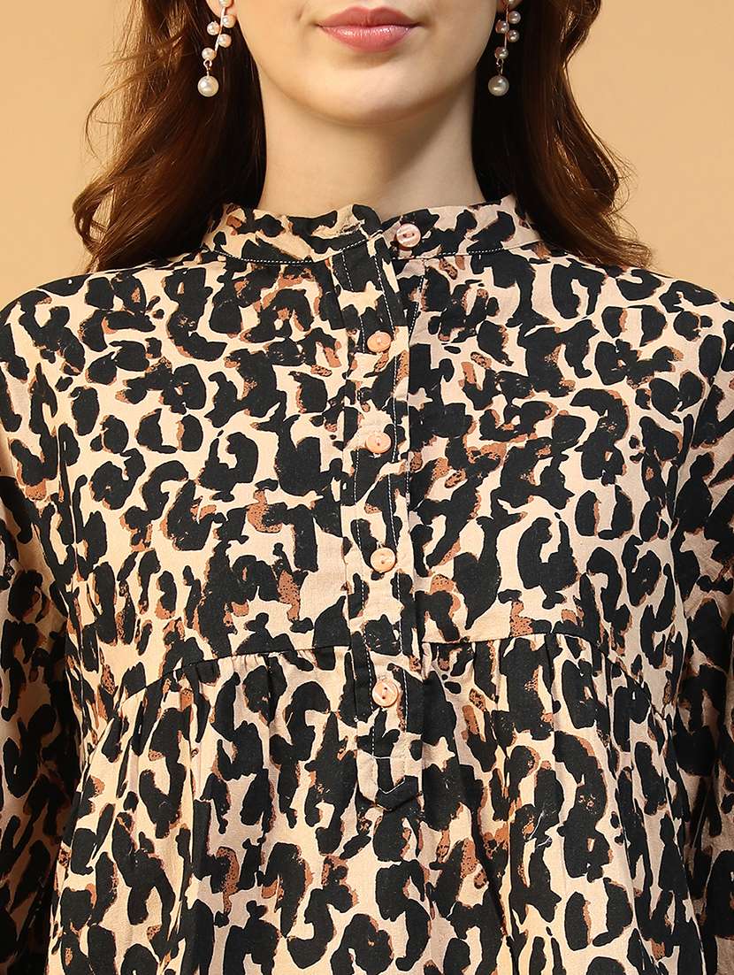 women animal print mandarin neck puff sleeve shirt - 22147558 -  Standard Image - 4