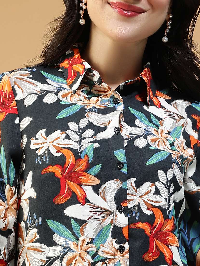 women printed collared long sleeve regular shirt - 22147559 -  Standard Image - 4