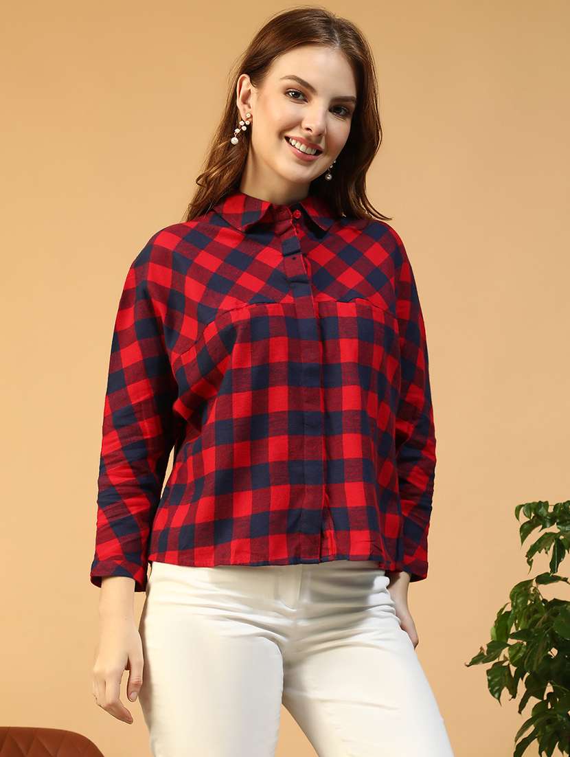 women checkered collared long sleeve shirt - 22147560 -  Standard Image - 1