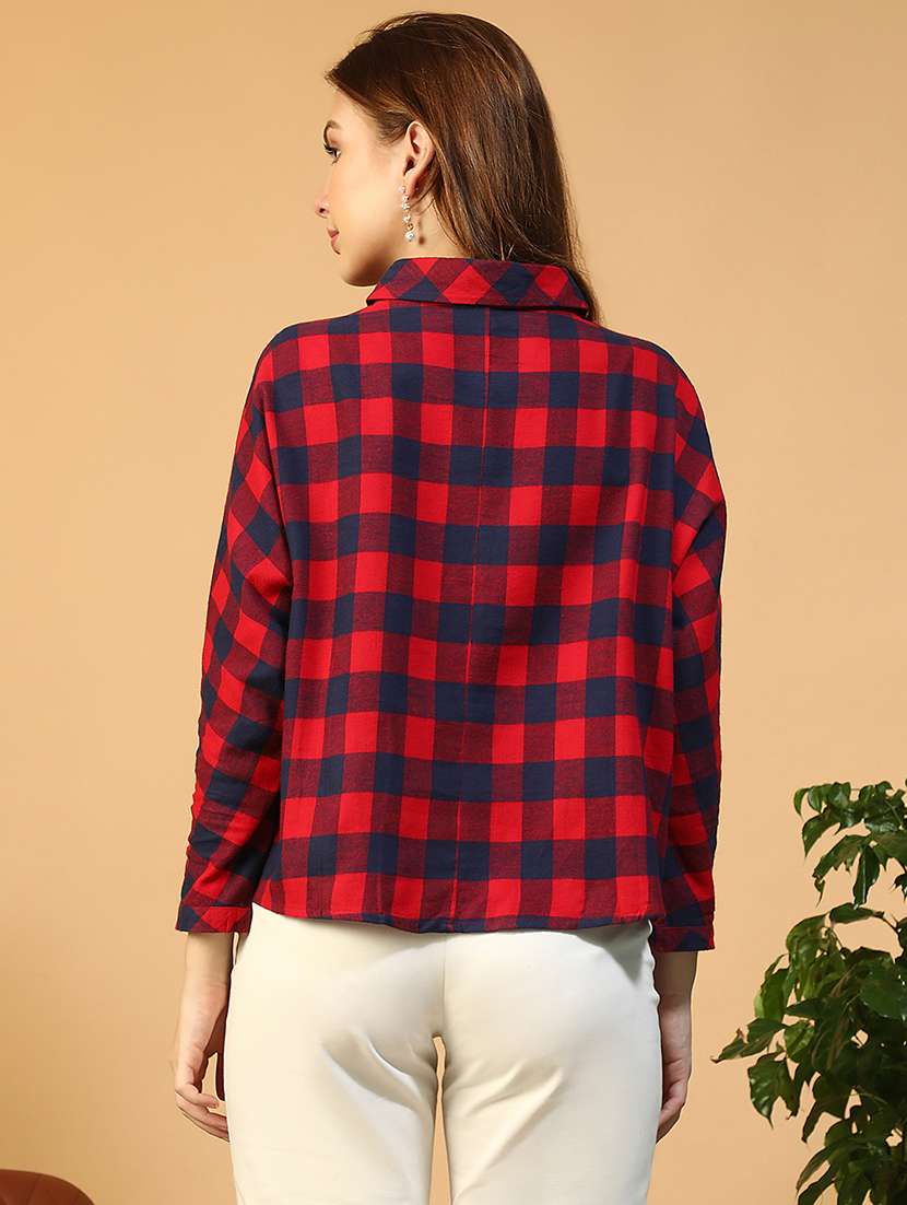 women checkered collared long sleeve shirt - 22147560 -  Standard Image - 4