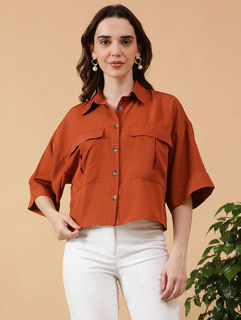 women soldi collared short sleeve boxy shirt