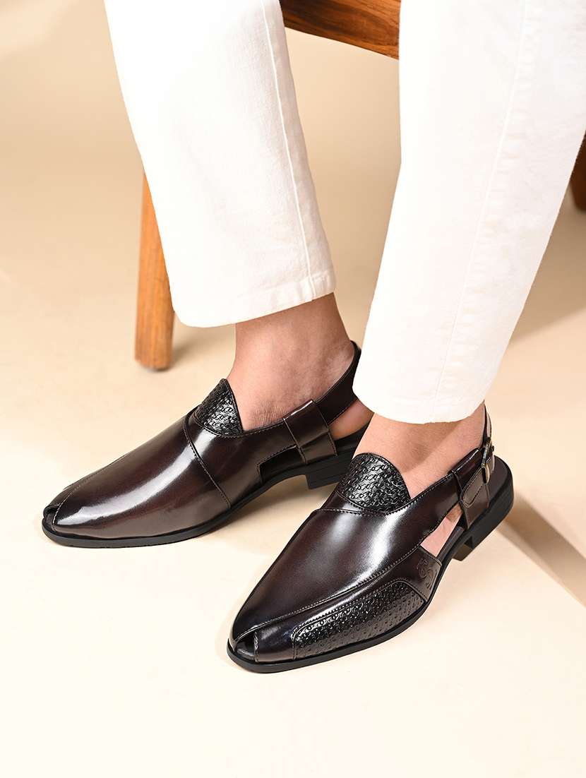 men brown back strap sandal - 22147589 -  Standard Image - 1