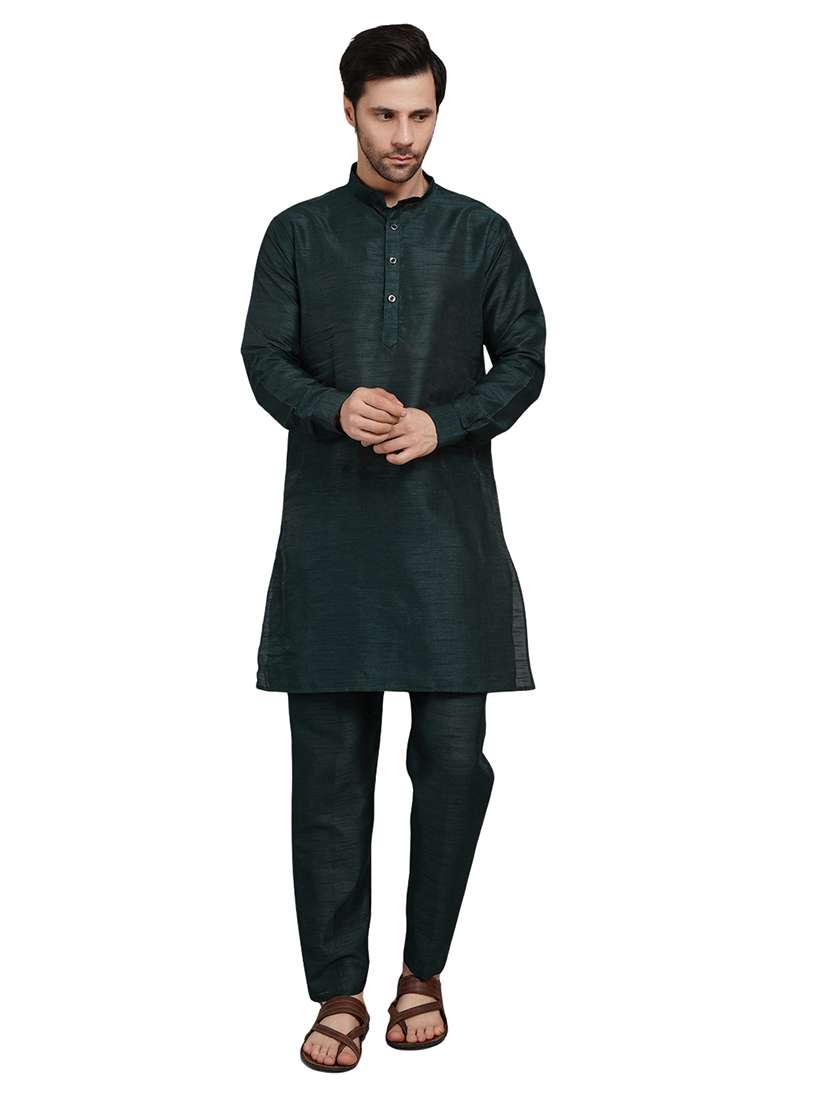 men solid long sleeve kurta with trousers ethnic wear set - 22147686 -  Standard Image - 1