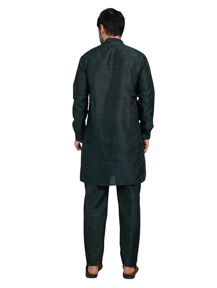 men solid long sleeve kurta with trousers ethnic wear set - 22147686 -  Standard Image - 4