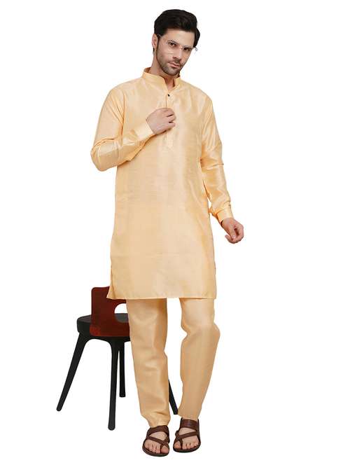 men solid long sleeve kurta with trousers ethnic wear set - 22147705 -  Standard Image - 0