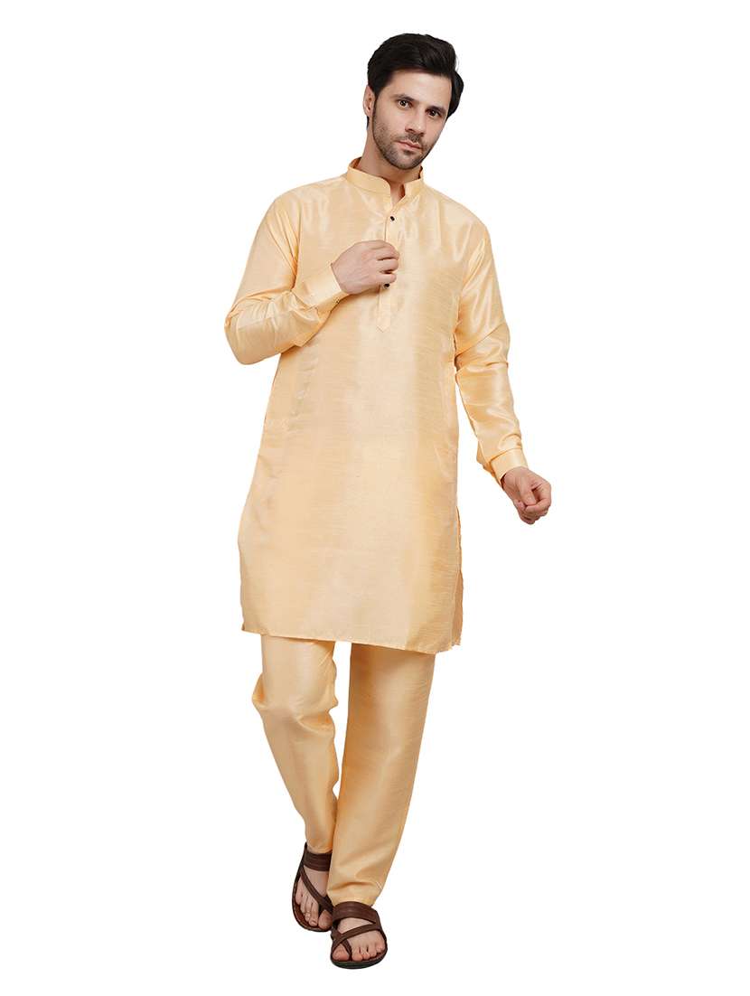 men solid long sleeve kurta with trousers ethnic wear set - 22147705 -  Standard Image - 1