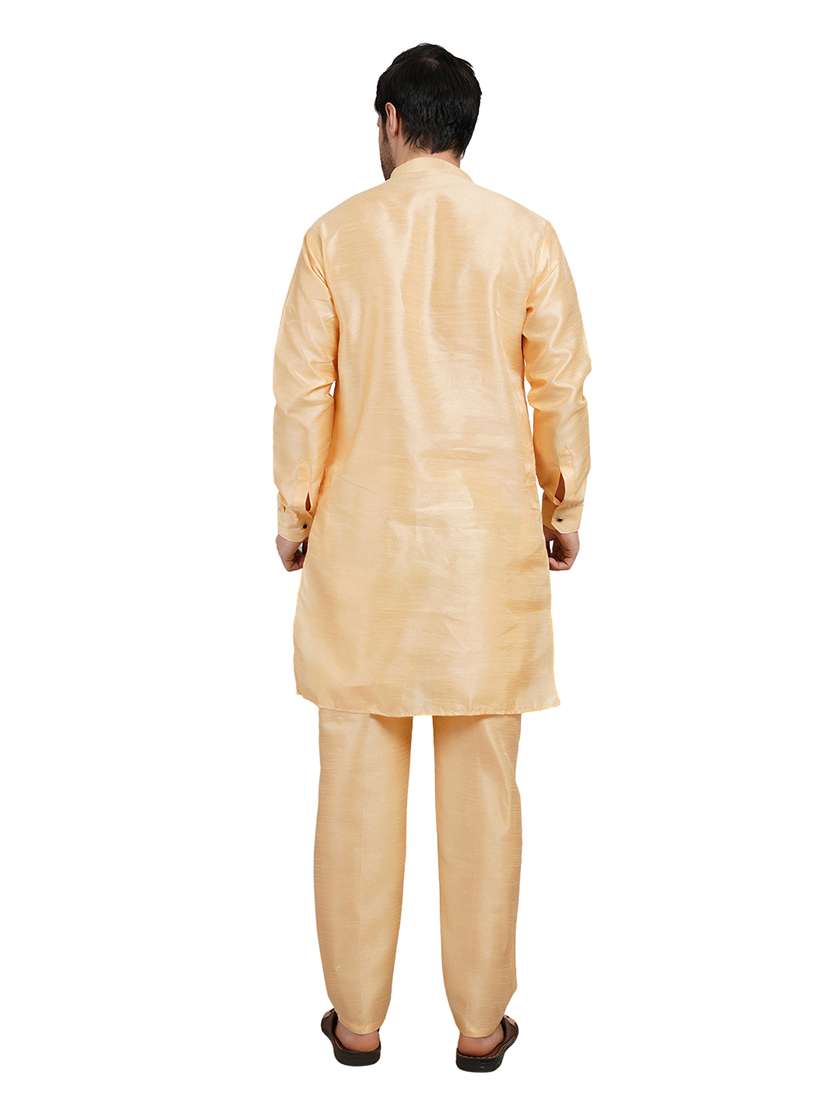 men solid long sleeve kurta with trousers ethnic wear set - 22147705 -  Standard Image - 4