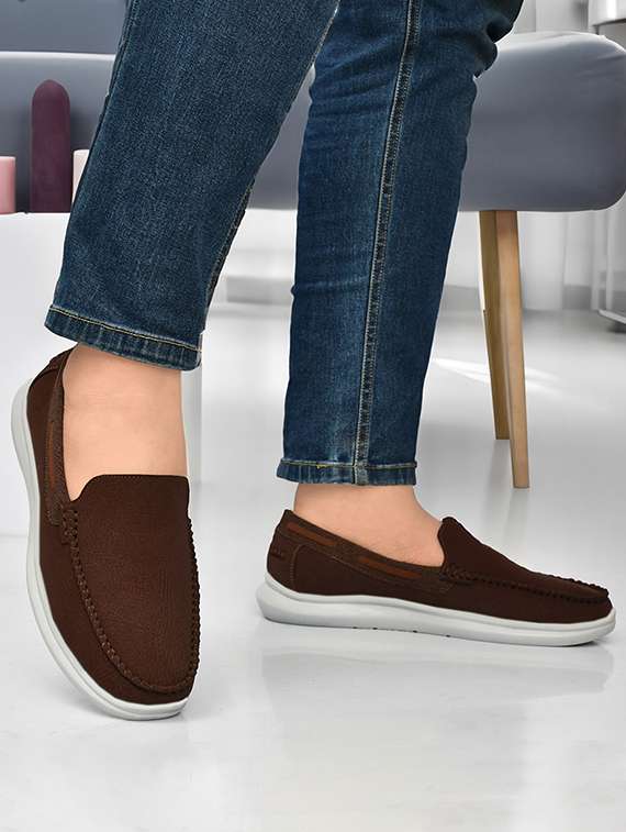 men brown slip on loafer