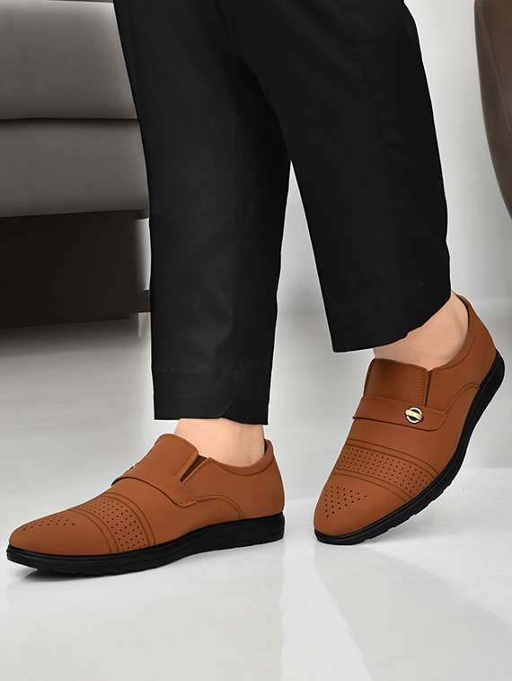 men tan slip on shoe