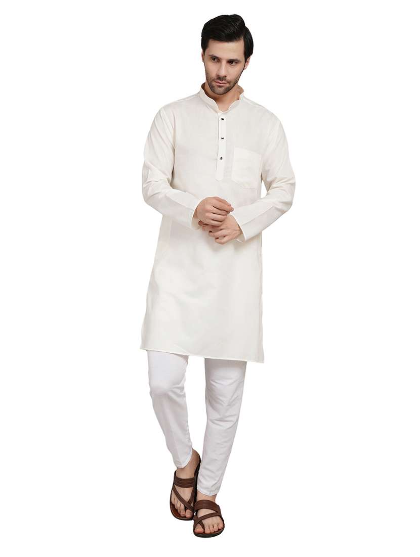 men solid long sleeve kurta with trousers ethnic wear set - 22147726 -  Standard Image - 1